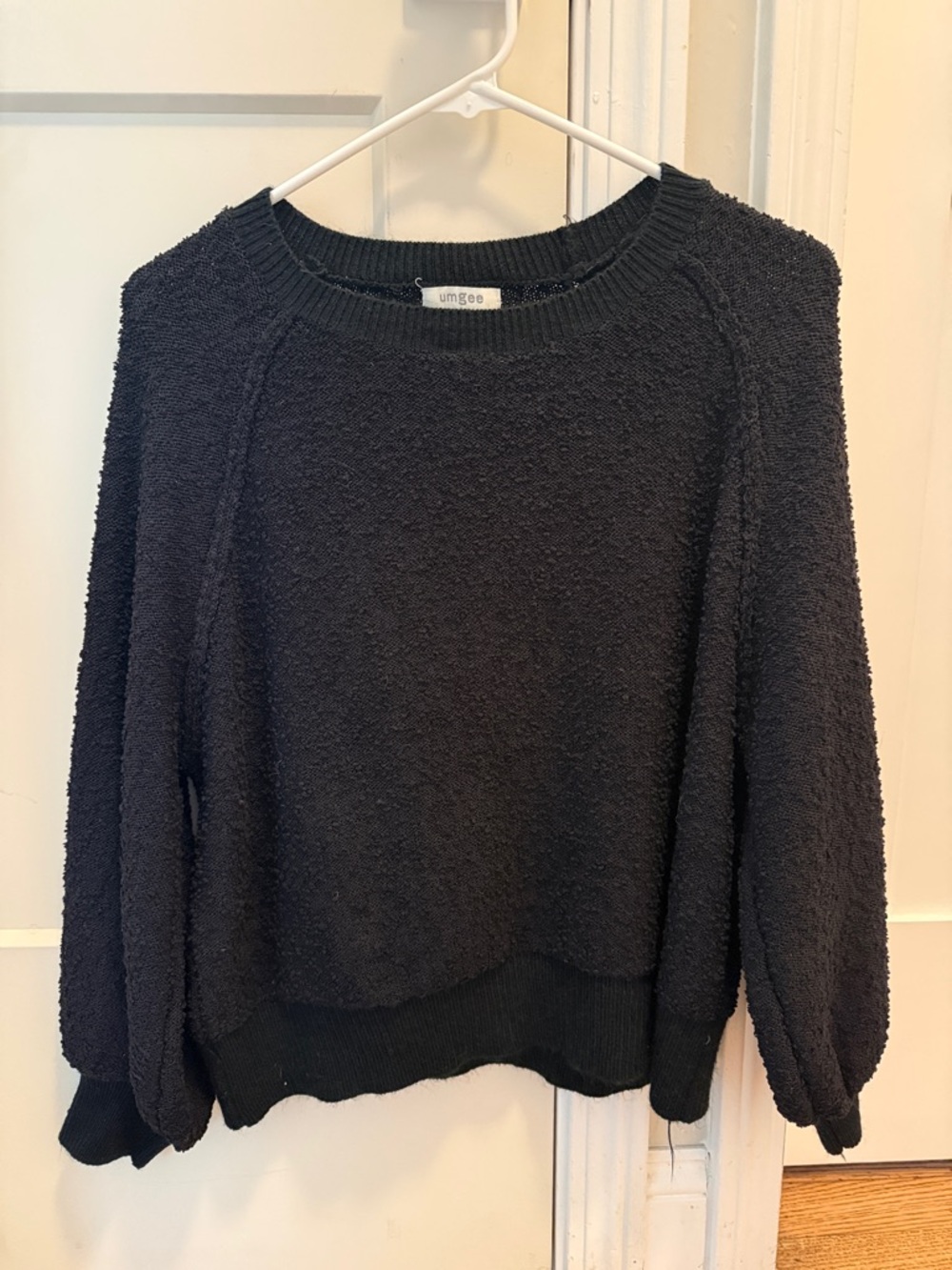 Umgee Black Bouclé Crewneck Sweater with Raglan Sleeves